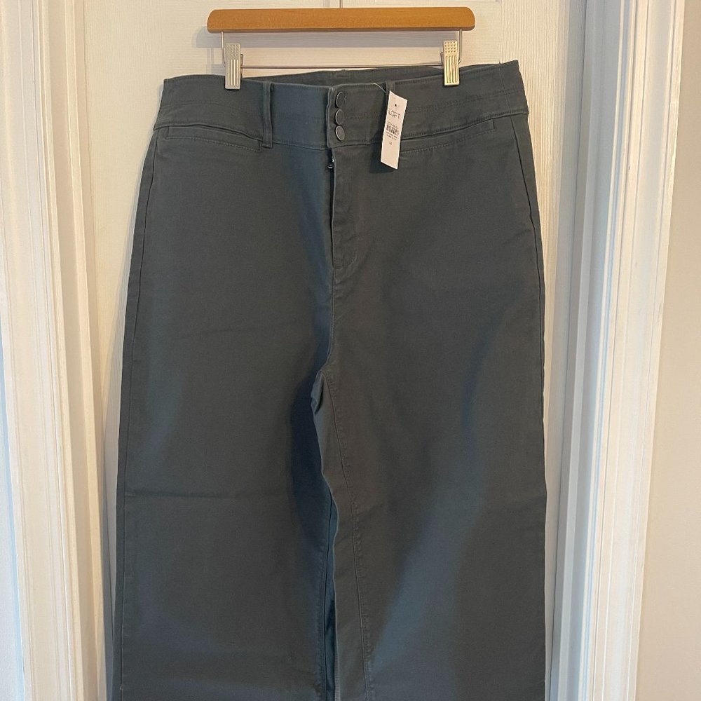 Button Front High Waist Wide Leg Crop Pants